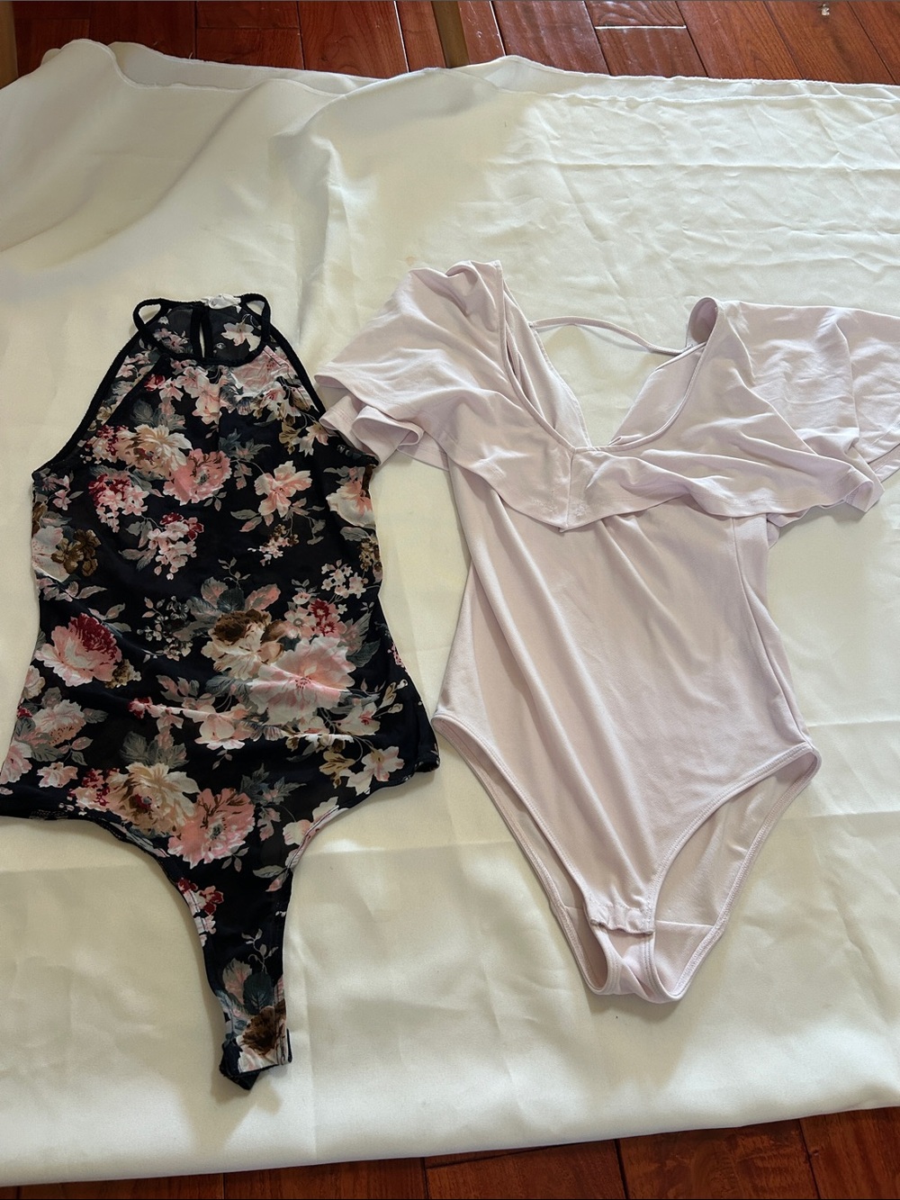 Girls Floral Black One-Piece Swimsuit & Lilac Ruffle One-Piece Set